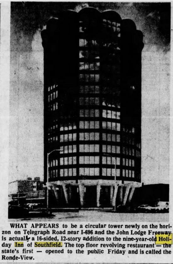 Holiday Inn - Southfield (Radisson Hotel Southfield-Detroit) - July 1975 Article On Tower Expansion (newer photo)